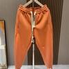 Korean Trendy Autumn New Plus Velvet Men Solid Elastic Waist Pocket Drawstring Fashion Versatile Sports Loose Harem Sweatpants