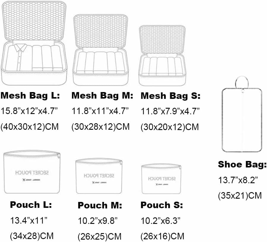 7 Set Packing Cubes Packing Organizers Travel Luggage Organizers for Suitcase Travel Accessories with Laundry Bag & Shoe Bag