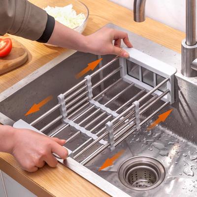 Large Stainless Steel Retractable Dish Drying Rack - Rustproof Sink Drain Basket
