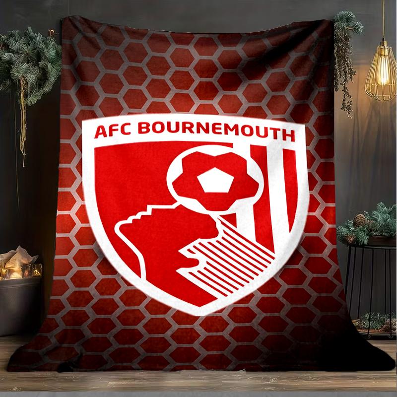 1PC Soccer Ball Afc Crest Printed Soft Flannel Blanket Throw for Adult Bedroom Living Room Sofa Camping Travel Fan Gifts Christmas Gifts