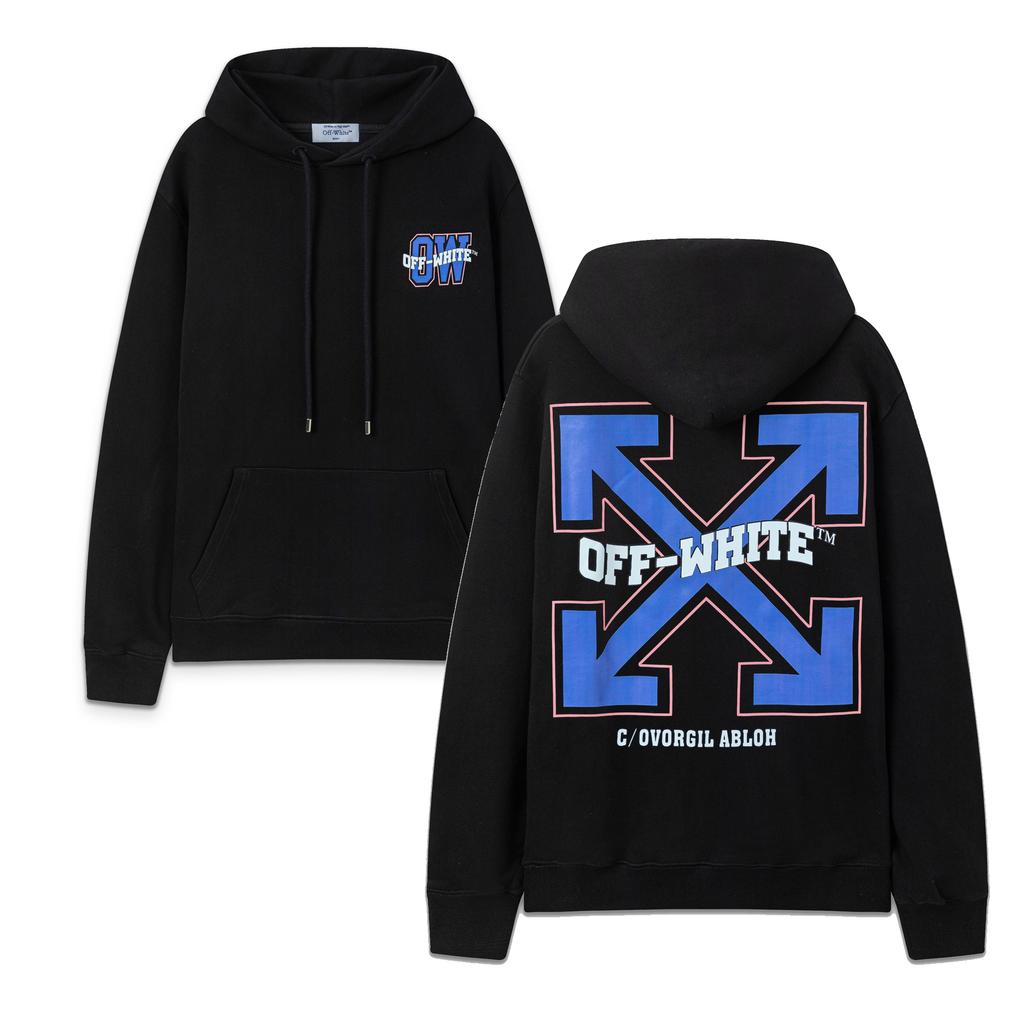 9095 Off-White 2025 Autumn and Winter New OW Blue Letter Arrow Pattern Men's and Women's Hooded Sweatshirt