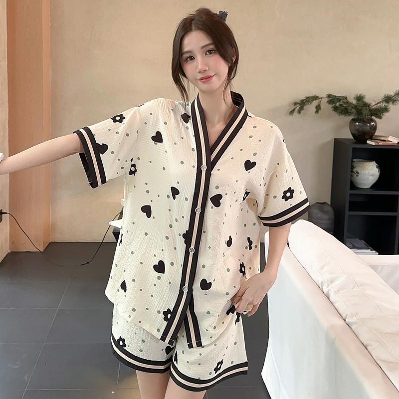 South East Asia bubble cotton pajamas girls summer short-sleeved shorts 1011 cartoon loungewear suit new