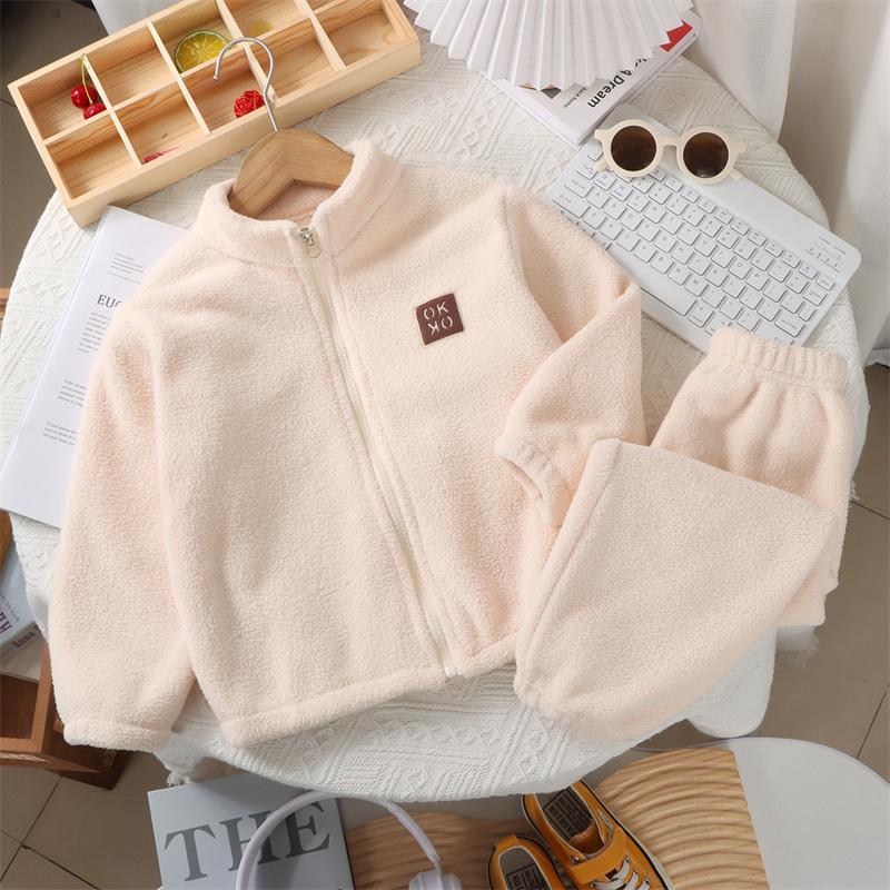 2pcs Kids Clothes Warm Fleece Thick Baby Clothes Girl Boy Loungewear Hooded Sweatshirt+Pants School Uniform Outfit