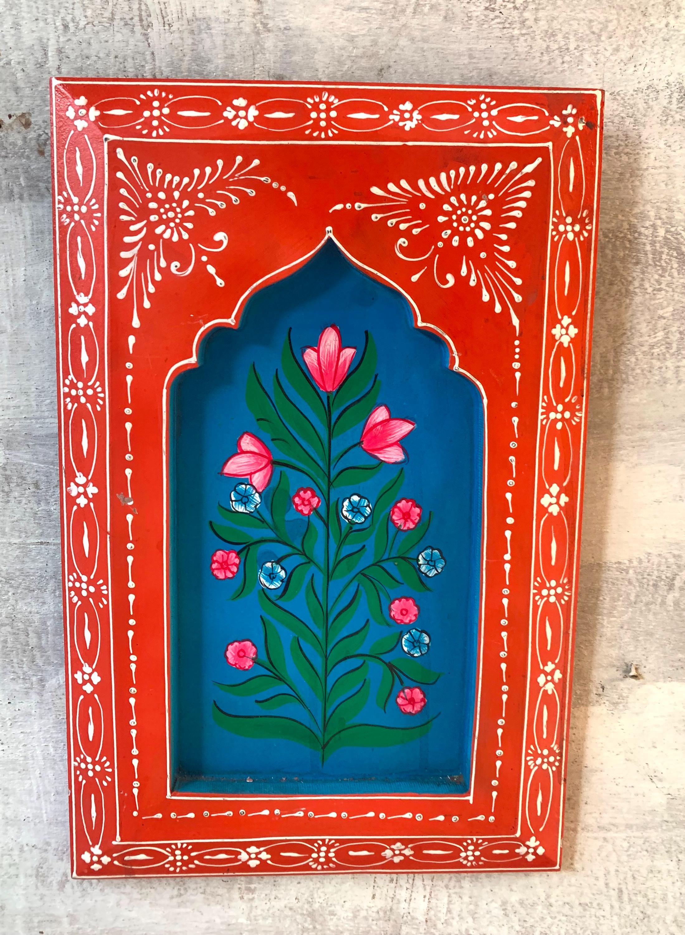 

Hand-Carved Floral Wood Wall Decor: Vintage Indian Art Frame разноцветный
