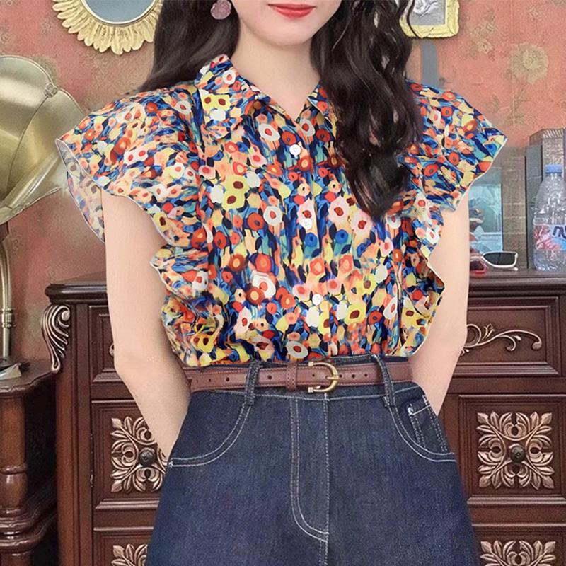 

ZANZEA Женская классическая блузка с коротким рукавом на лето с цветочным принтом 3XL розовый