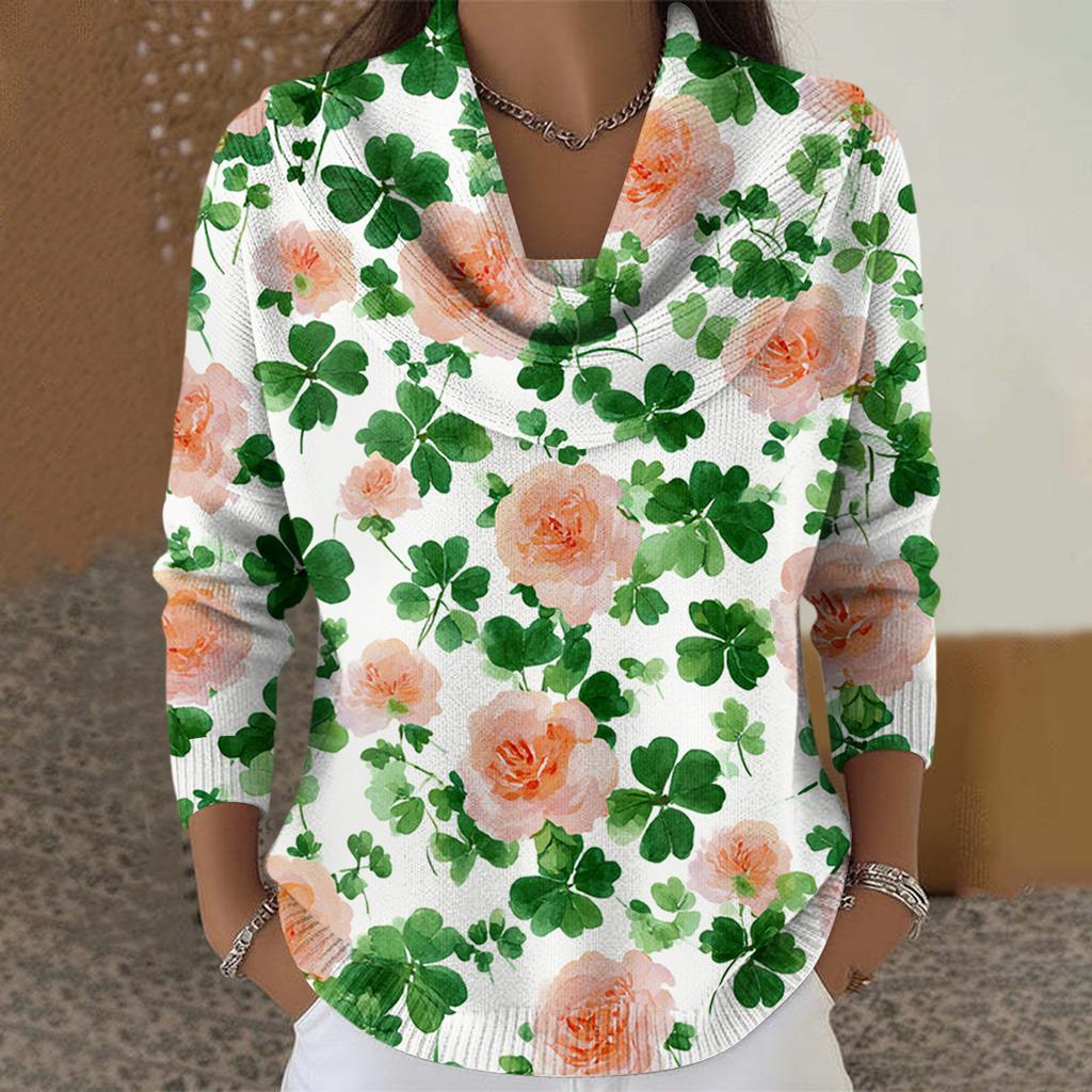 Women's Casual And Fashionable Round Neck Long Sleeved Printed Top Sweater