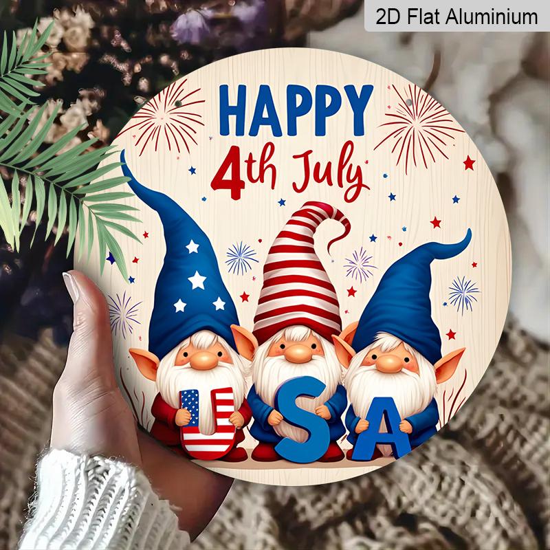Patriotic Wall Decor, Vintage Independence Day Hanging Decor with Happy 4th of July, American Flag Gnomes, Fireworks & Stars - Lightweight Durable