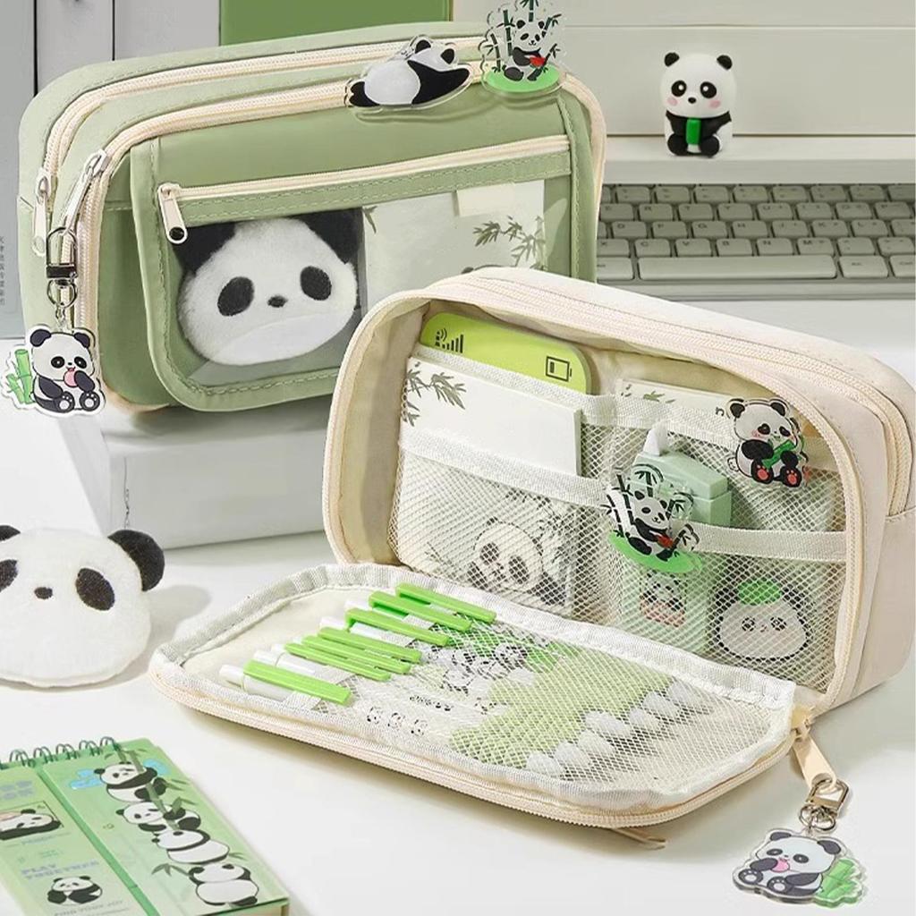 Cute Panda Pencil Case Large Capacity Animal Zipper Pouch for Pens Pencils, Panda Themed Stationery Organizer