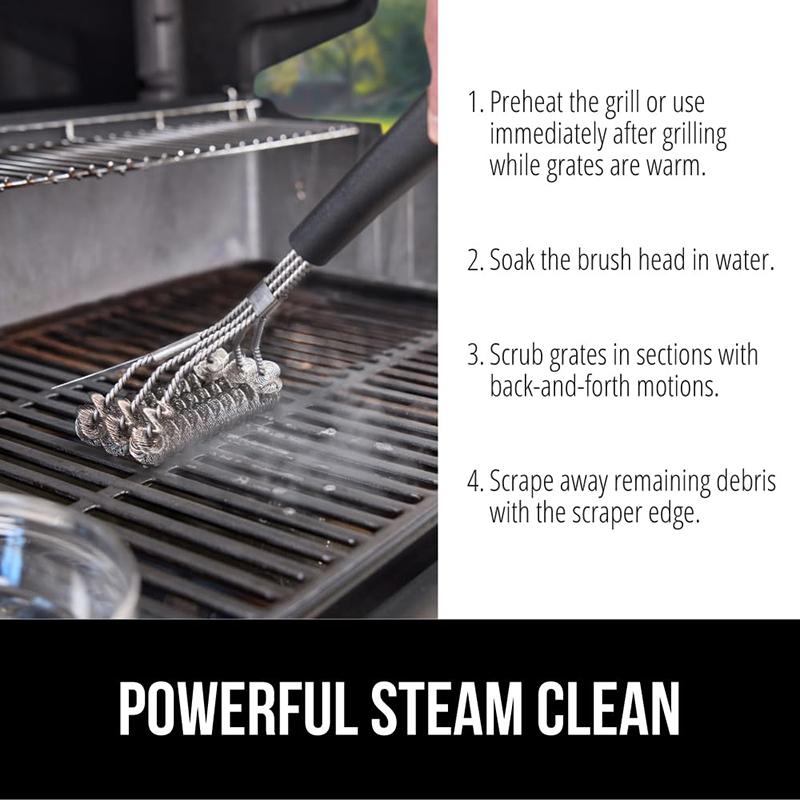 

Heavy Duty No Bristle Triple Helix Grill Brush With Scraper For Outdoor Grills, Safe Steam Cleaning срібний