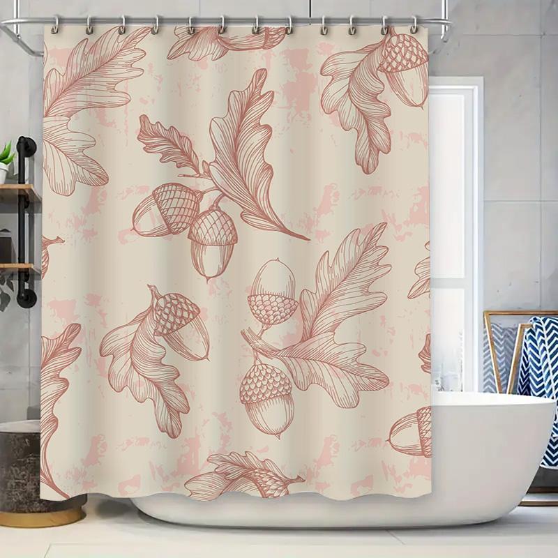 

Elegant Floral Leaf Shower Curtain Pink Rustic Vintage Style Bathroom Decor Soft Fabric for Privacy Bath Mat Set Compatible with 90x180cm