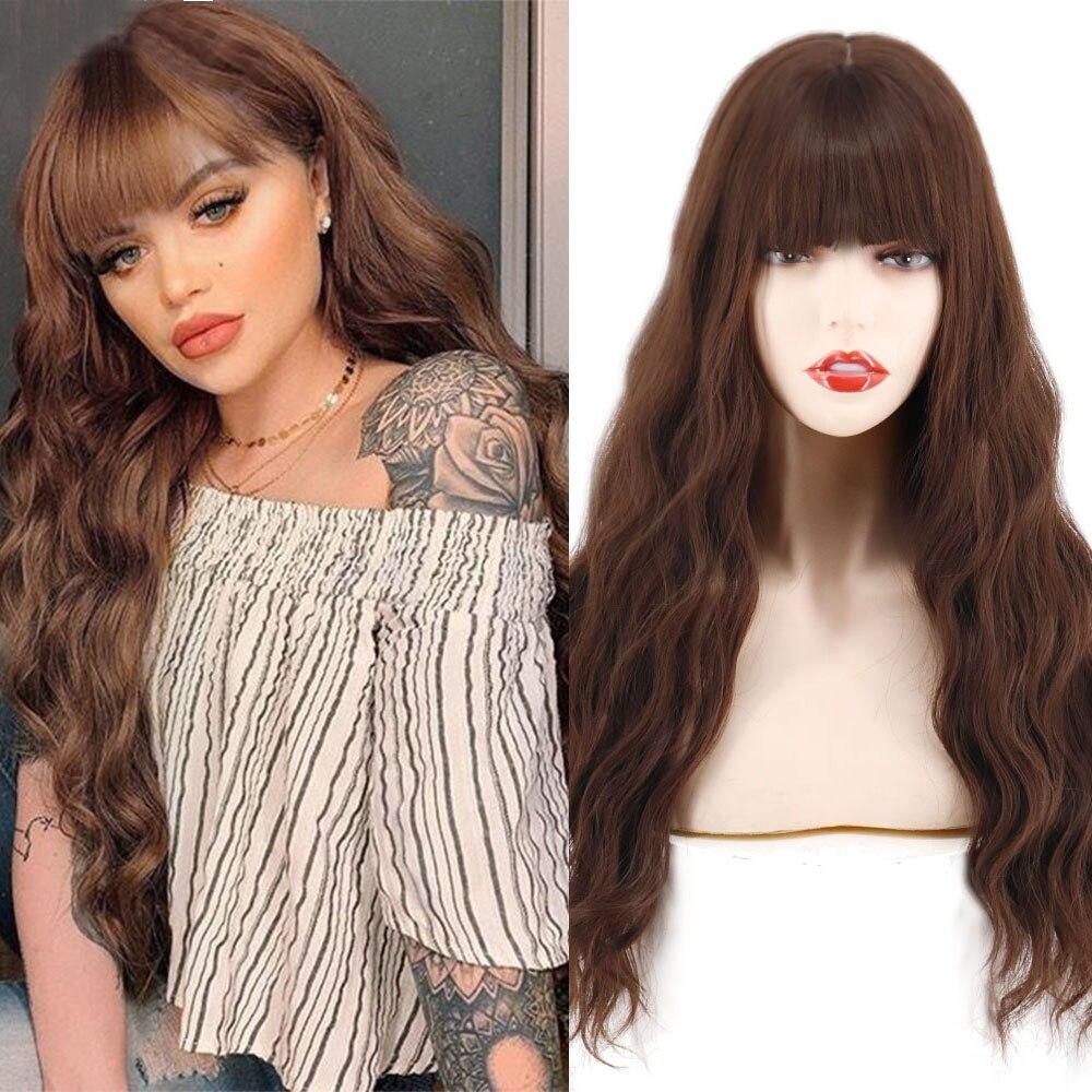 MERISIHAIR Dlouhá paruka s ofinou Vodní vlnitá oranžová paruka Paruka ze syntetického vlákna Dámská dlouhá paruka Cosplay/Denní/Paruka na párty