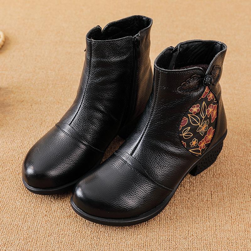 GKTINOO 2025 Autumn Winter Genuine Leather Women's Short Boots Mother Shoes Ankle Boots Soft Sole Vintage Thick Heels Booties