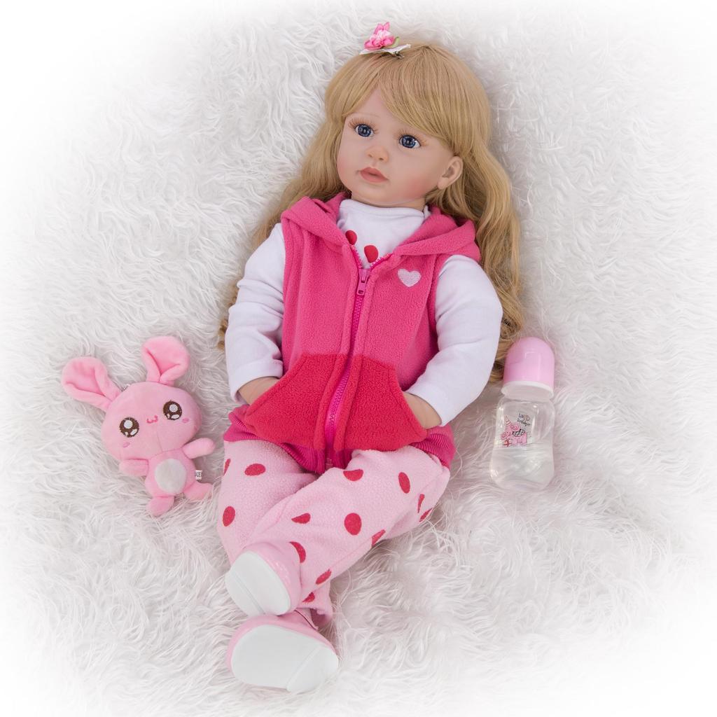 KEIUMI Cute 60 cm Reborn Dolls Cloth Body Baby Touch Soft Newborn Babies Doll Gold Curls Kids Playmates Girl Chrismtas Birthday Gifts