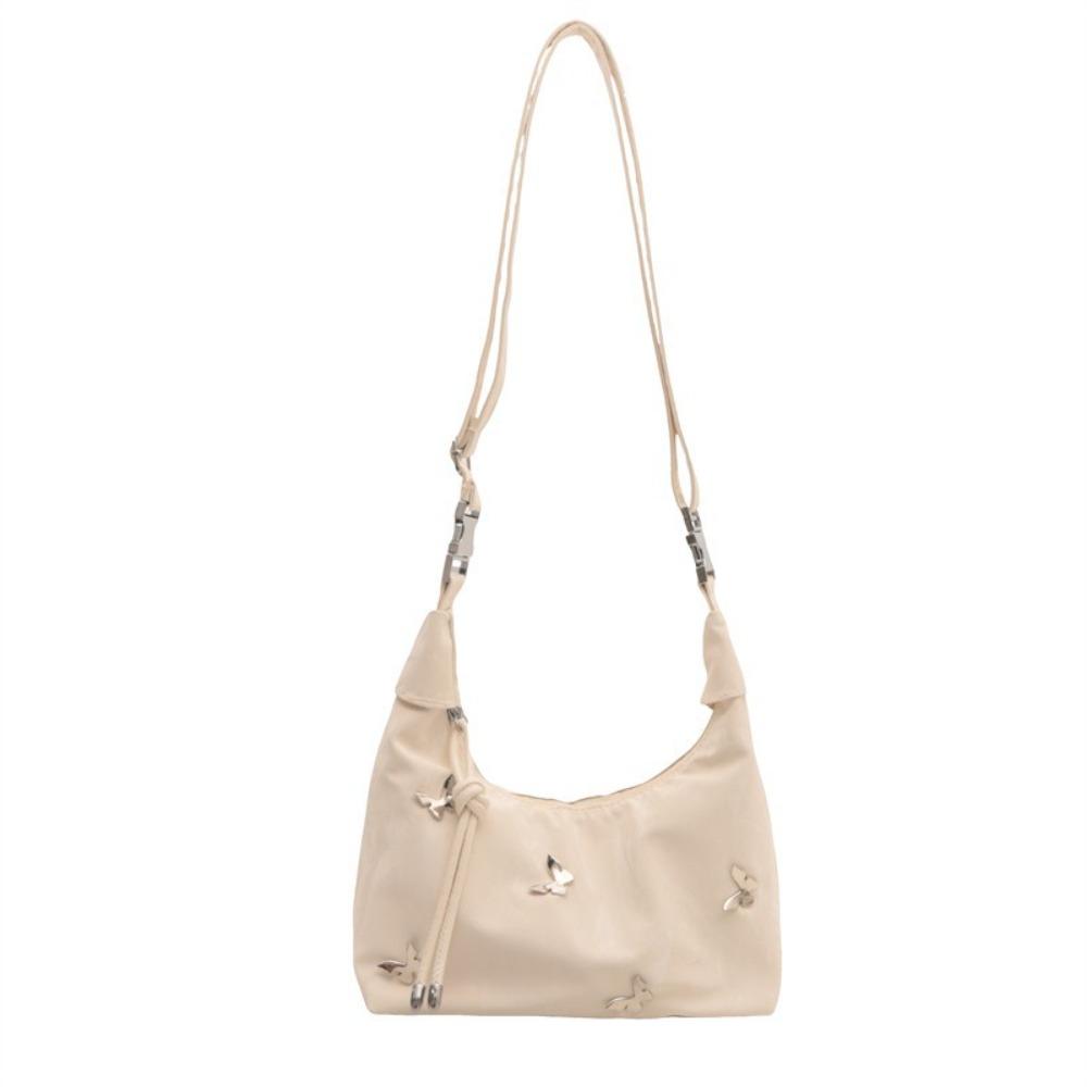 

Zipper Butterfly Crossbody Bag Solid Color Single Shoulder Bag Dumpling Shape Handbag Travel белый