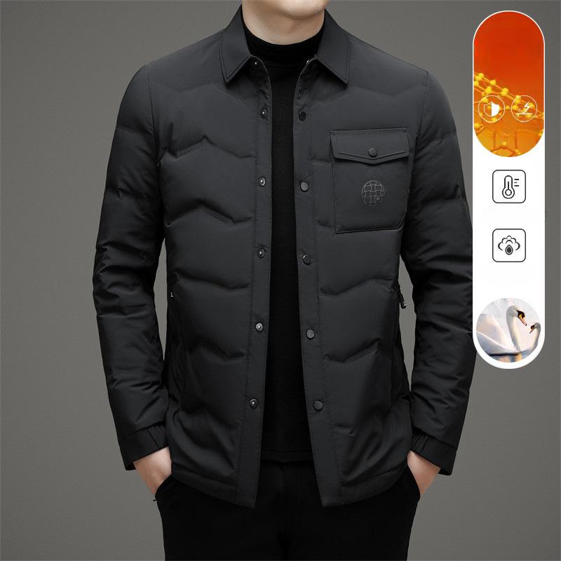 

Молочный шелк Тонкий 90% Белый гусиный пух куртка Мужская деловая рубашка воротник пуховик Утепленная гусиный пух куртка 4XL