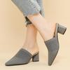 Dámské Velké Velikosti Jarní Špičaté Špičky Tlustý Vysoký Podpatek Pantofle Boty Ležérní Prodyšné Jednobarevné Pletené Sandály Boty 34-43