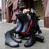 Trendy and fashionable men's rain shoes waterproof and non-slip fishing rain boots thick-soled wear-resistant and warm car wash water shoes