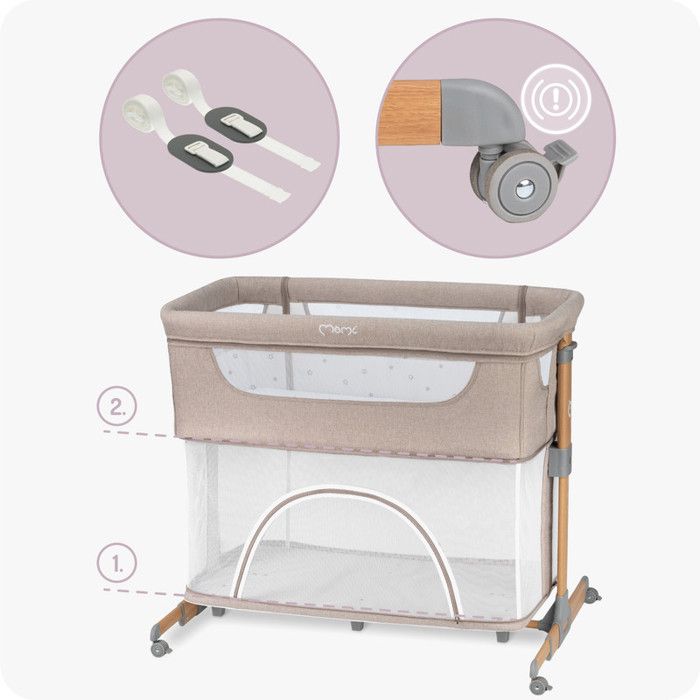 Momi Smart Bed – 4-in-1 Baby Co-sleeper – Height &; Inclination – Bassinet with Mosquito Net, Mattress, Side Access – Beige