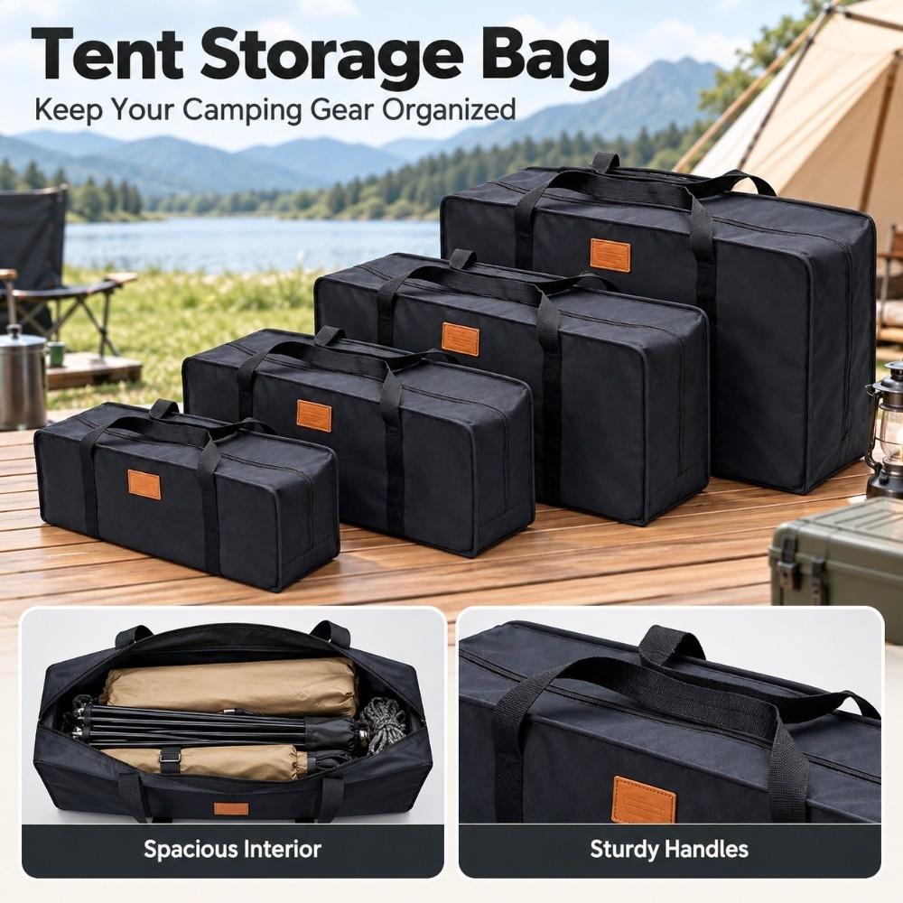 Black Travel Picnic Handbag 600D Oxford Cloth Tent Storage Bag Outdoor Supplies