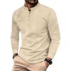 Camisa Henley Casual Retro de Algodão e Linho para Homem, Botão, Manga Comprida