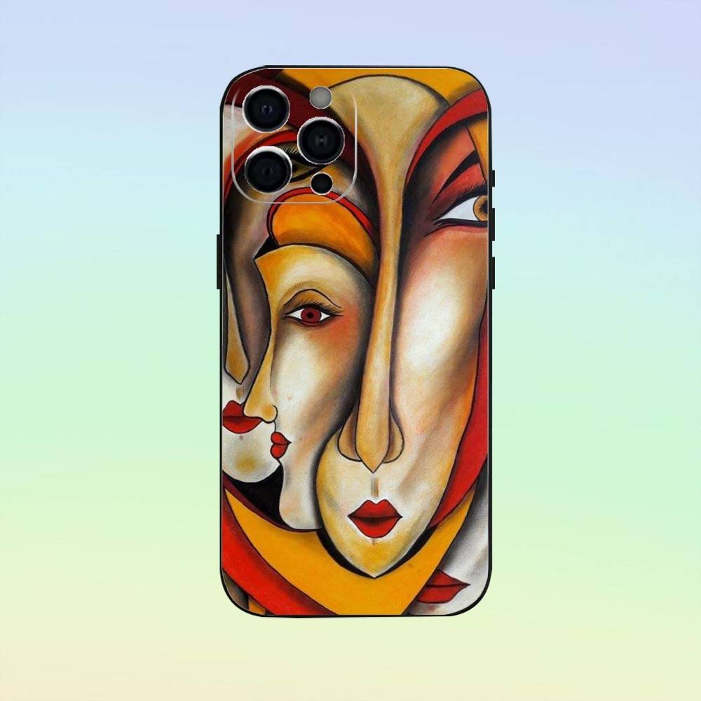 Abstract Human Face Art Phone Case For iPhone 17,16,15,14,13,12,11 ,Soft Silicone Black Cover