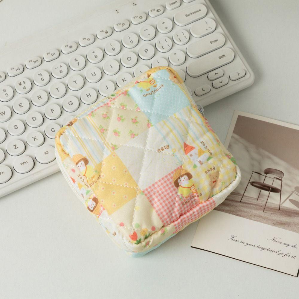 Cute Quilted Cotton Sanitary Napkins Bag Multipurpose Travel Organizer Storage Pouch Portable Coin Purse Sanitary Napkins