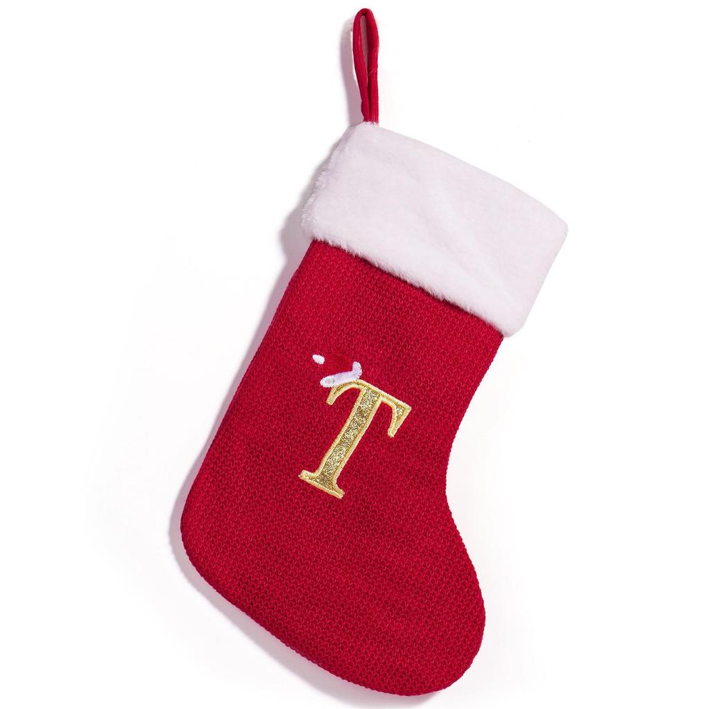 Christmas Red Cute Letter Hat & Stocking with Embroidered Ornament