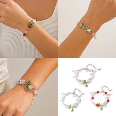 Fashionable Handmade Floral Tassels Bracelet Flower Beaded Handchain Adjustable Length Wristband Jewelry for Women