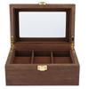 Wooden 3 Grid Watch Display Box Transparent Window Watch Storage Box (Black Walnut Color)