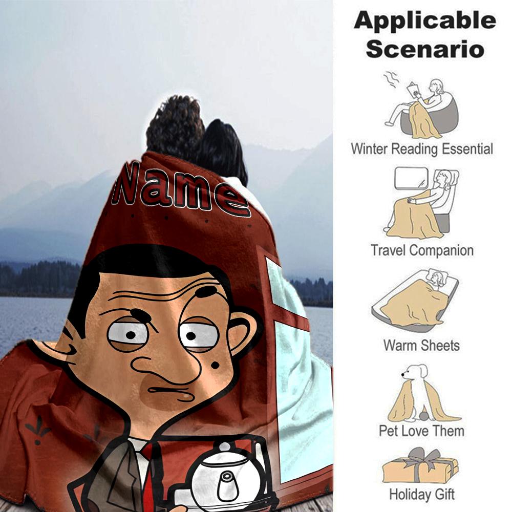 Customiz Name Personality Mr. Bean Blanket Soft &Warm Sofa Office Bed Travel Lunch Break Blanket, Gift Suitable All Seasons