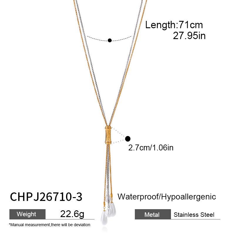 Hot-selling Contrasting Color Multi-layer Fringed Pearl Sweater Chain Stainless Steel Bundle Tube Pull Y-shaped Long Neck Chain Women