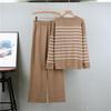 Spring and Autumn Fashion Unique Design V-neck Striped Knitted Set Women's Lazy Style Sweater Two Piece Set