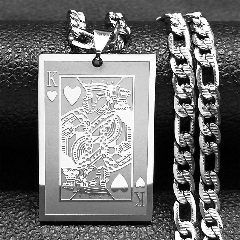 

Ожерелье с подвеской Покер Король Пик Червей K для мужчин женщин из нержавеющей стали золотого цвета в стиле хип-хоп панк Ювелирные изделия N7434S05