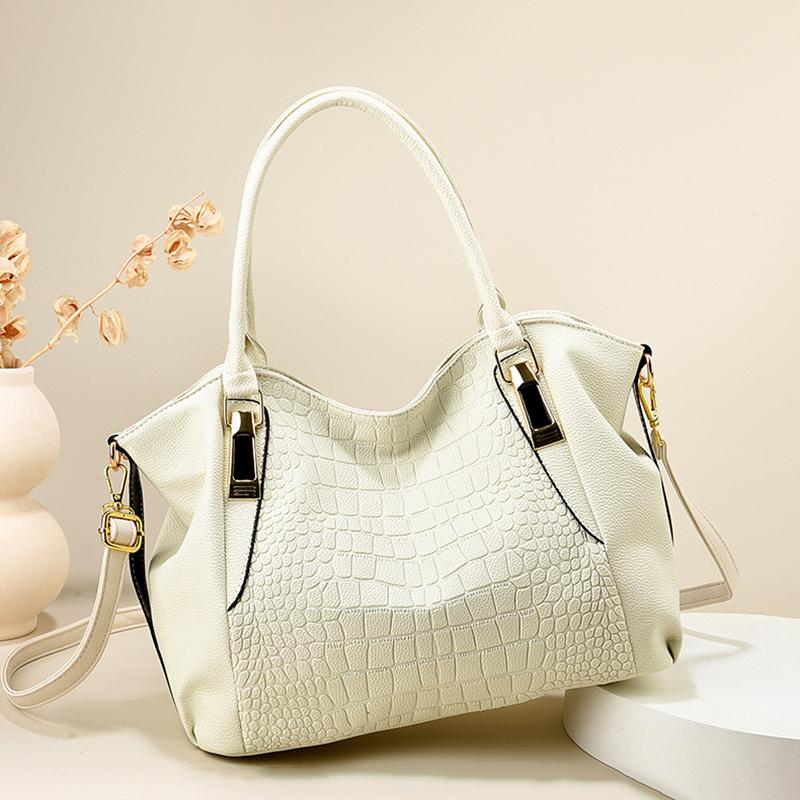 SCIONE New Fashion Soft Leather Middle-aged Lady Handbag Crocodile Pattern Large-capacity Waterproof Zipper Compartment Shoulder Bag
