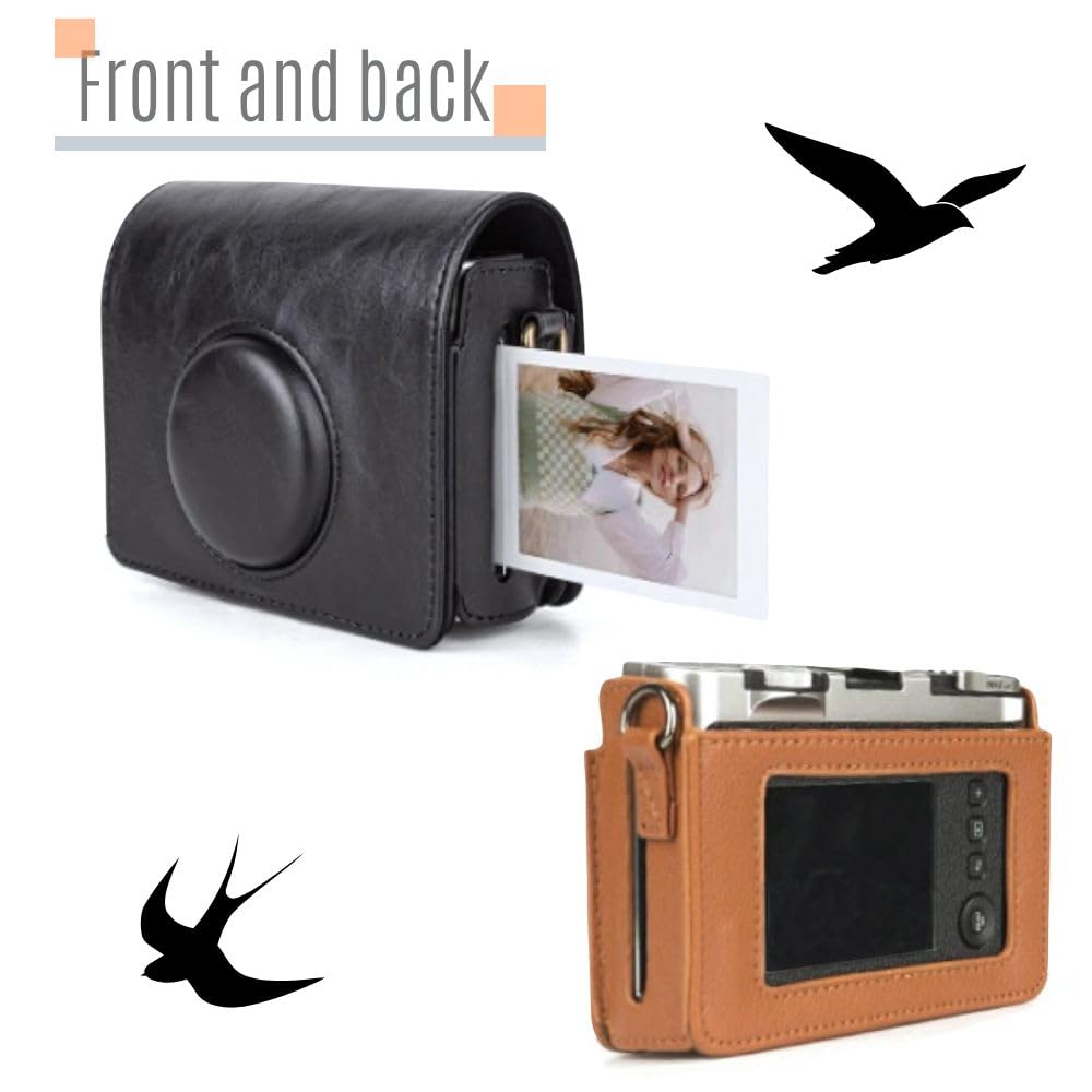 Instax Mini Evo Case with PU Leather Shoulder Strap and Magnetic Snap (Black)