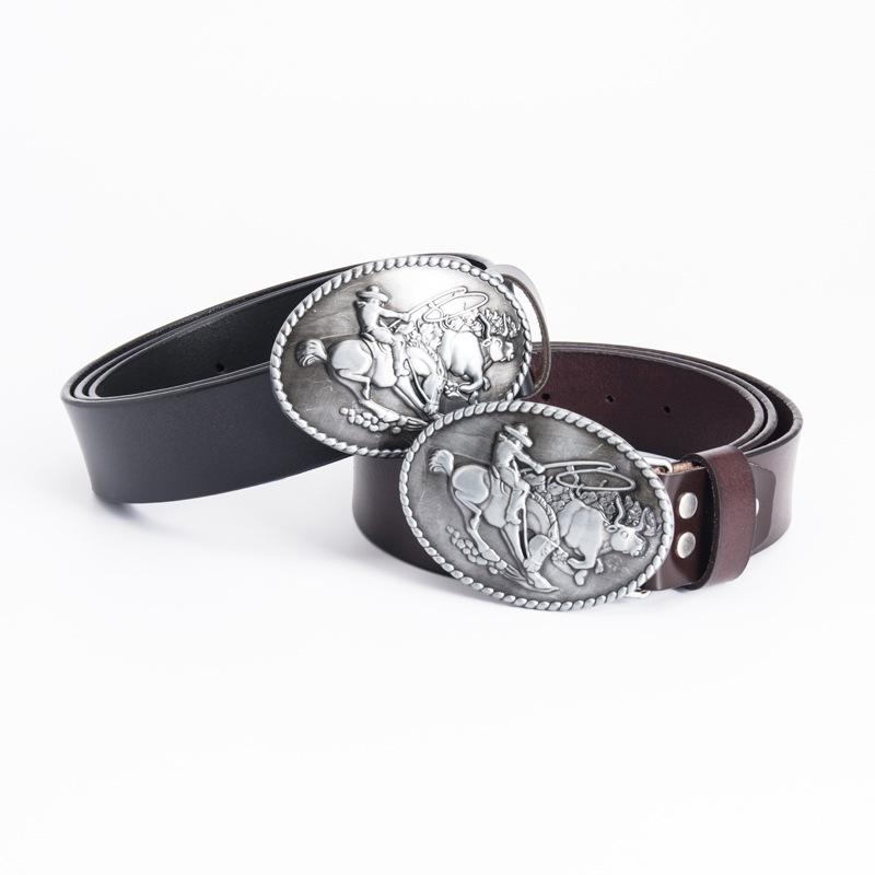 Men's Western Cowboy Two-Layer Cowhide Belt - Stylish and Casual American Waistband