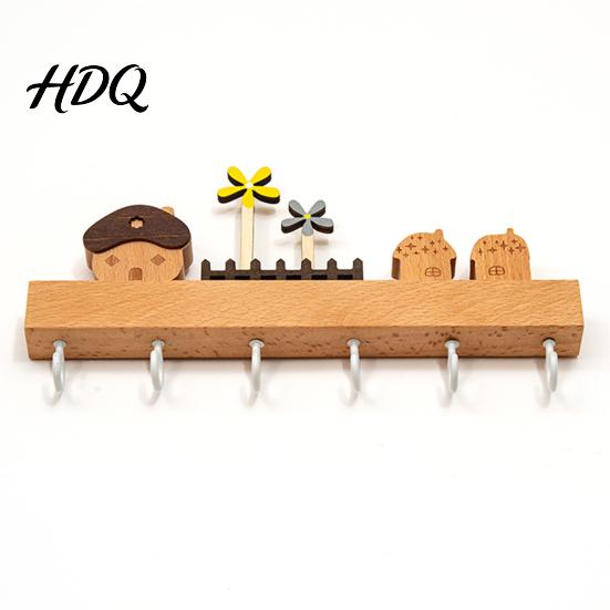 Wall Hanging Tool Hanger Solid Wood Key Holder with 6 Hooks Decorative Storage Rack Functional Hallway Organizer Space Saving Mounted for