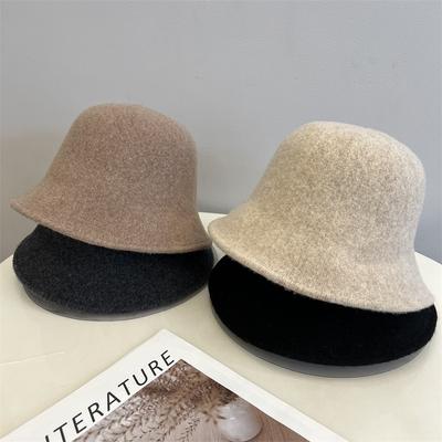 Fashion Wool Knitted Short Brim Dome Bucket Hat Women's Autumn and Winter Versatile Leisure Basin Hat Foldable