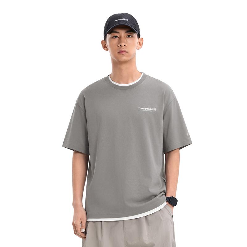 Li-Ning Outdoor CF Quick-Dry Cool Ice Feel Comfortable Loose Round Neck Short Sleeve T-Shirt Unisex Tops Asphalt-Gray ATSW045-7