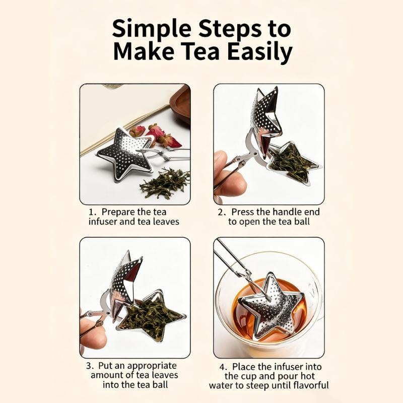 Pack of 2 Stainless Steels Star Shape Teas Infuser Ball With Handle Clip for Loose Leaf Teas and Herb Strainer Filter