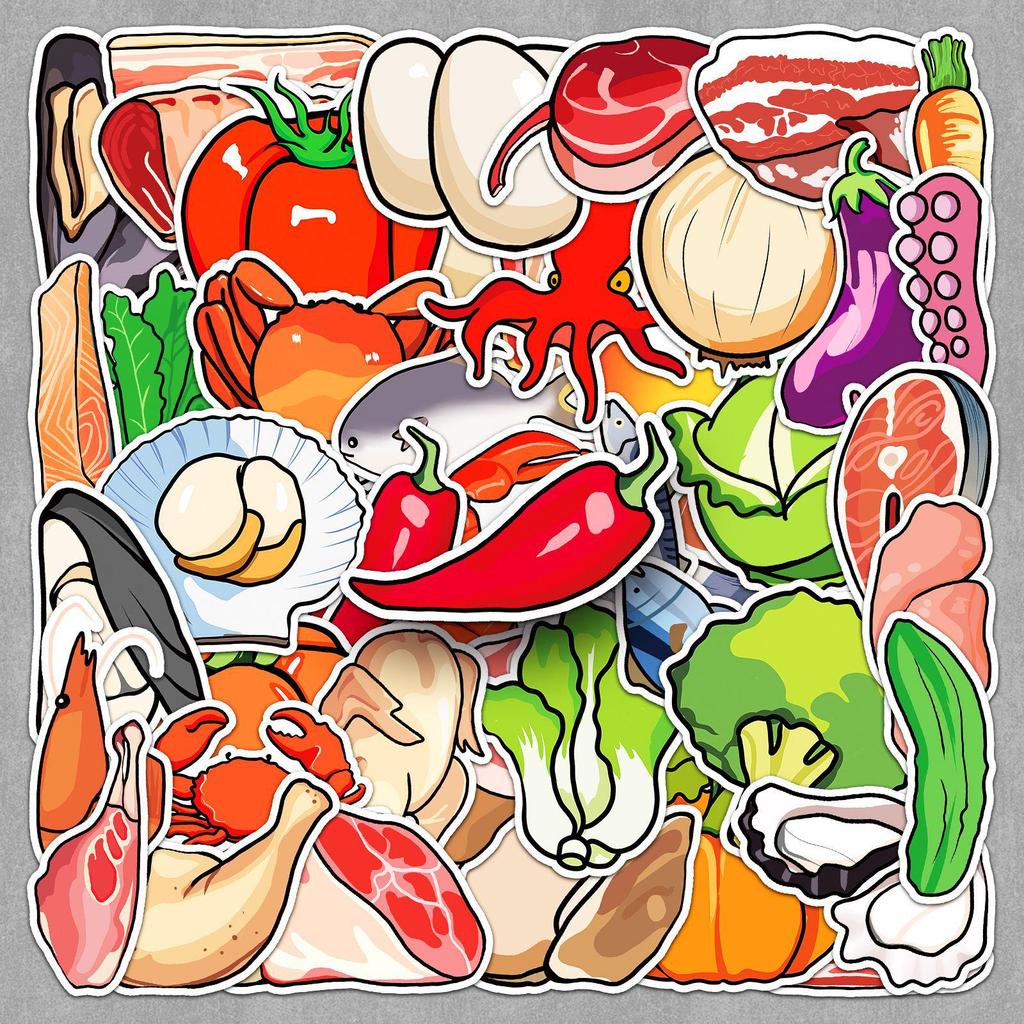 50 Creative Fresh Food Stickers: Vegetables, Meat & More for Phone, Water Cup Decor