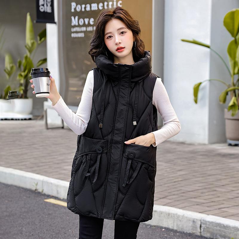 

Down cotton vest women s medium and long autumn and winter large size slim fit hooded vest vest thickened cotton coat M