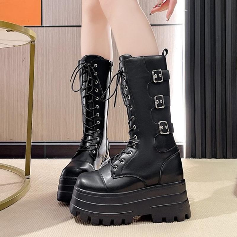 Fashion 2025 Autumn Winter Women's Boots Comfortable Versatile Thick Bottomed Slimming High Knee Boots Micro Fiber Material Korean Style