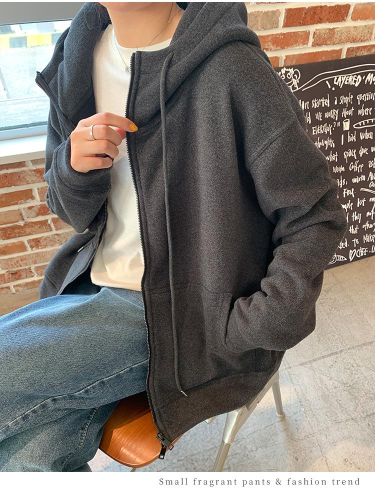 Plus Size Women's Soft Fluffy Korean-Style Hooded Zipper Sweatshirt - Fashionable and Slimming.