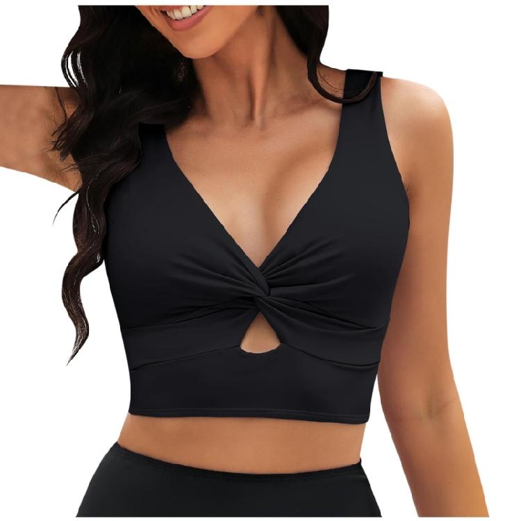 Stilvolles Badeshirt Saisonale Wassersportbekleidung Einfarbiges kurzes Oberteil Verdrehte Vorderseite Atmungsaktives Gewebe für Damen