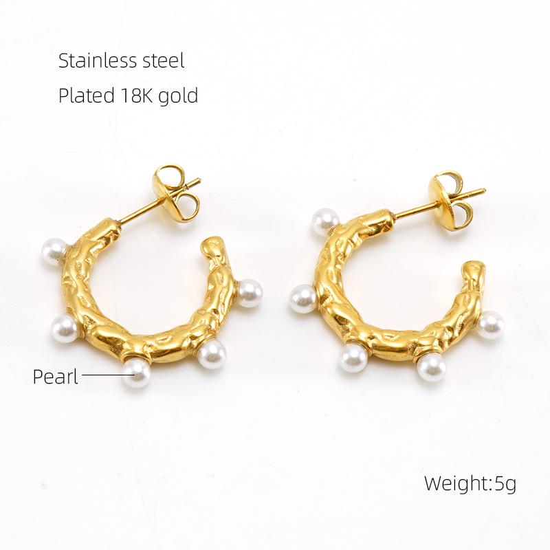 18K Geometric Retro Style Stud Earrings with Stainless Steel Diamond-Set Design for Women