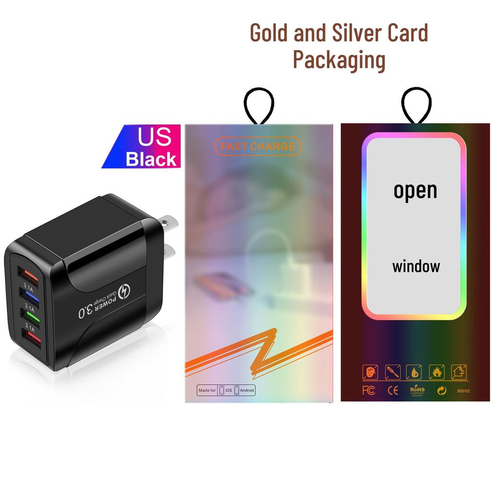 Colorful 4-Port USB Travel Charger 5V/2.4A Fast Charging, Australian Standard