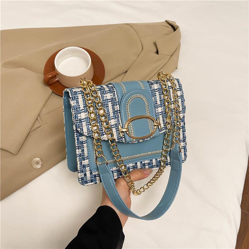 

Модная маленькая женская сумка 2025 лето новая клетчатая вышивка нитью сумка на плечо легкая роскошная универсальная сумка-мессенджер сумка-цепочка синий