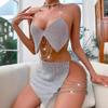 Fashion 2025 22 Summer New Sexy Backless Metal Nightclub Set