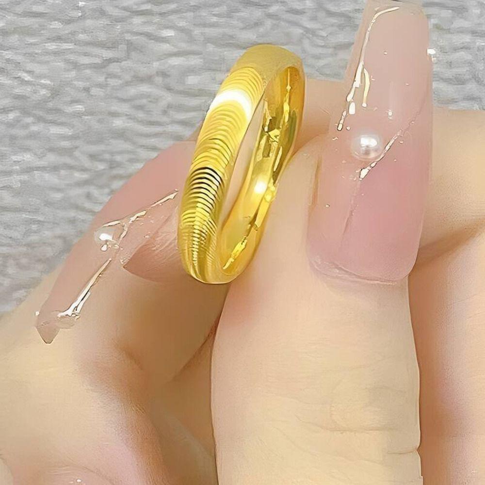 Simple Couple Titanium Steel Ring Light Luxury Valentine's Day Gift Cat's Eye Ripple Ring  Girls
